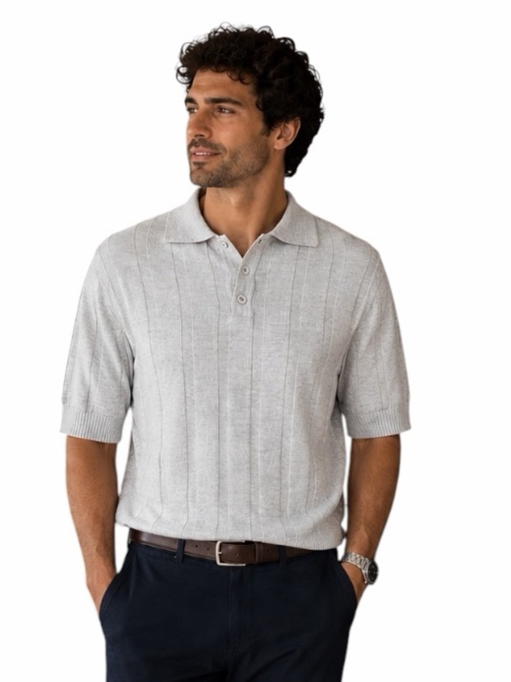 NWT Kinetix XL Cloud Grey 100% Cotton Knit Casual Luxury Polo Shirt Preppy